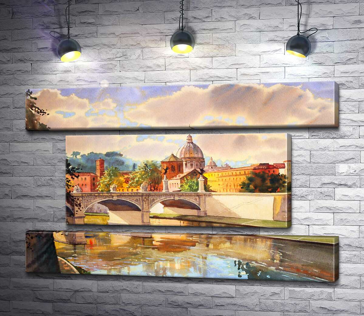модульная картина Белоснежный мост святого Ангела (St. Angelo Bridge) над речкой Тибр (Модуль №18)