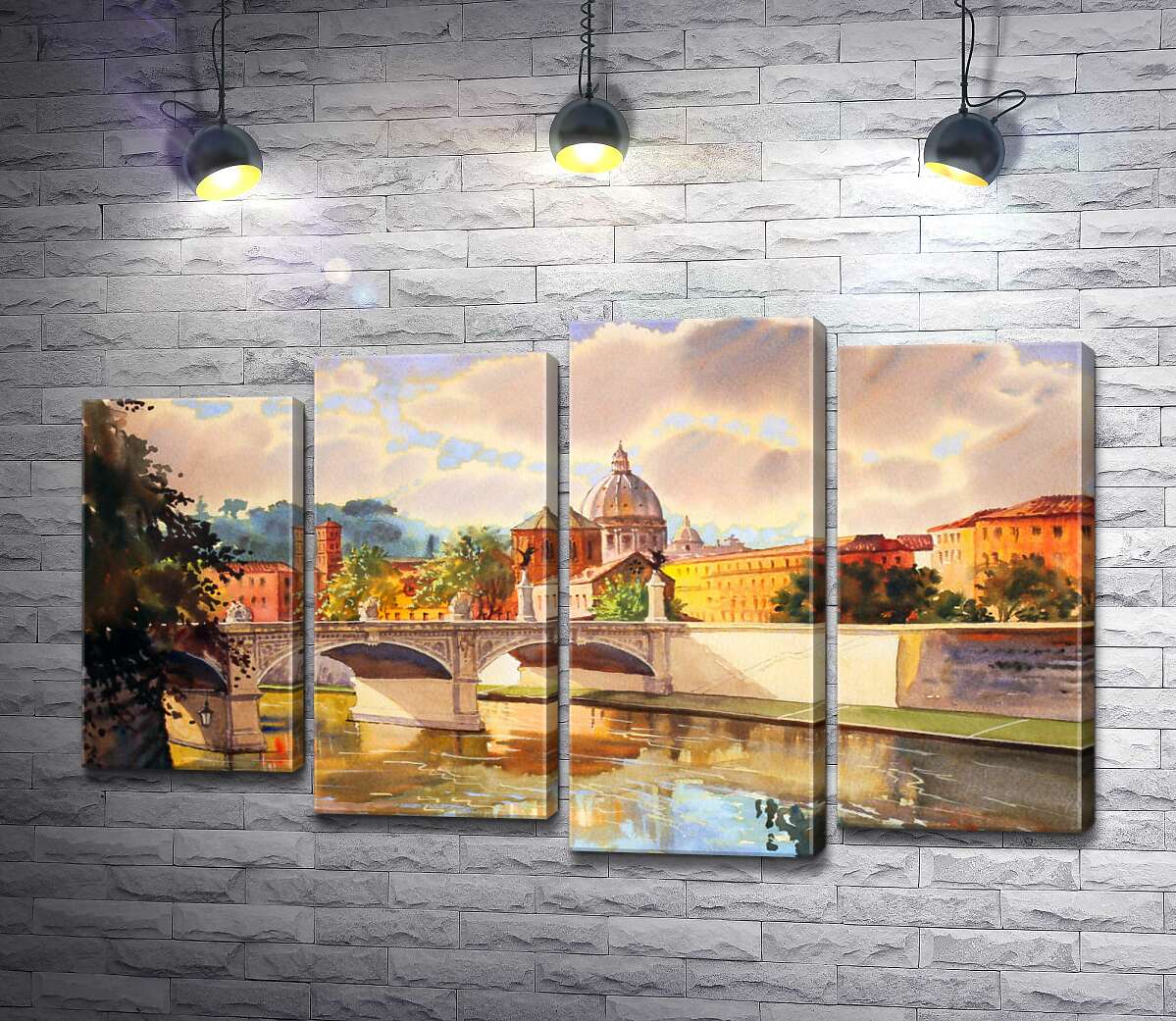 модульна картина Білосніжний міст Святого Ангела (St. Angelo Bridge) над річкою Тибр (Модуль №3)