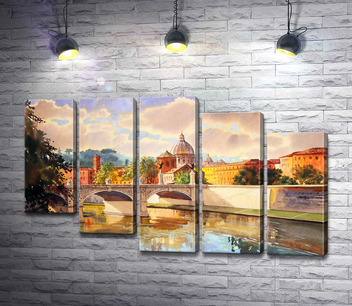 модульная картина Белоснежный мост святого Ангела (St. Angelo Bridge) над речкой Тибр (Модуль №28)