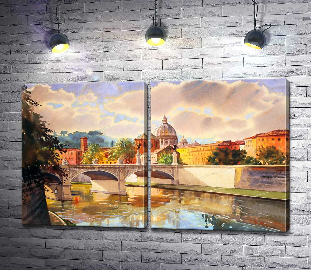 модульная картина Белоснежный мост святого Ангела (St. Angelo Bridge) над речкой Тибр