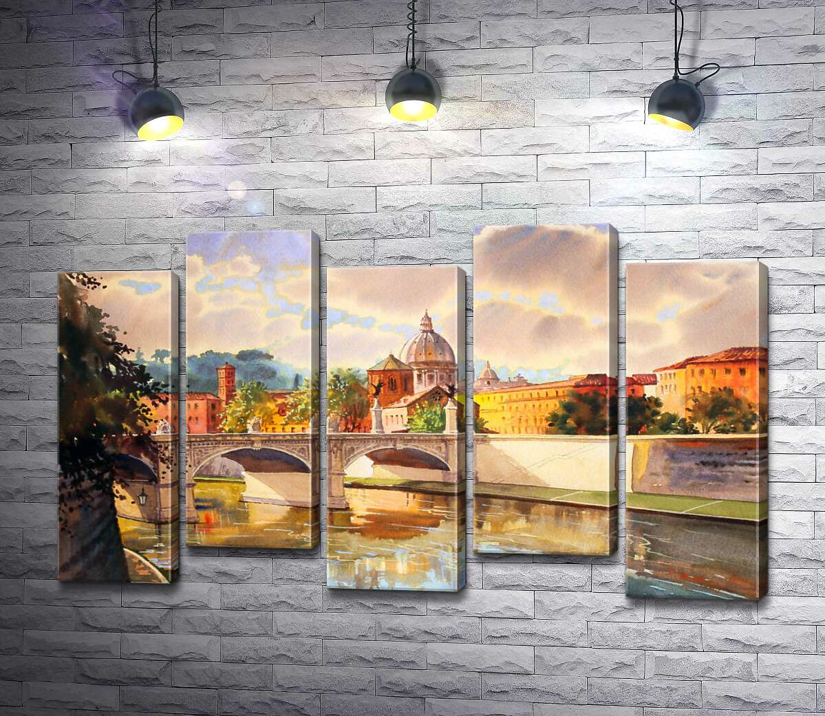 модульная картина Белоснежный мост святого Ангела (St. Angelo Bridge) над речкой Тибр (Модуль №30)