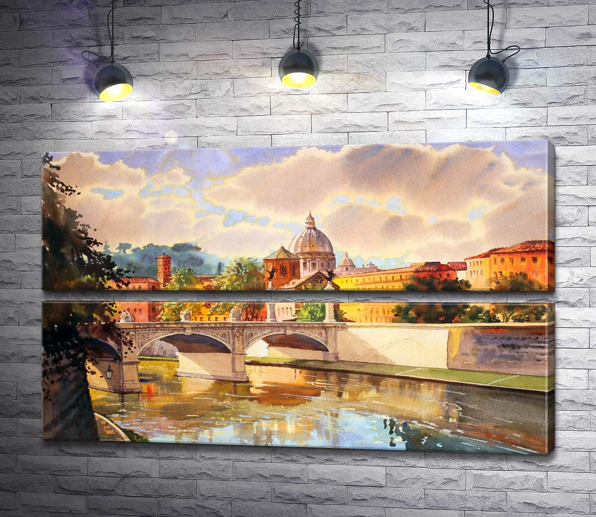 модульная картина Белоснежный мост святого Ангела (St. Angelo Bridge) над речкой Тибр (Модуль №7)