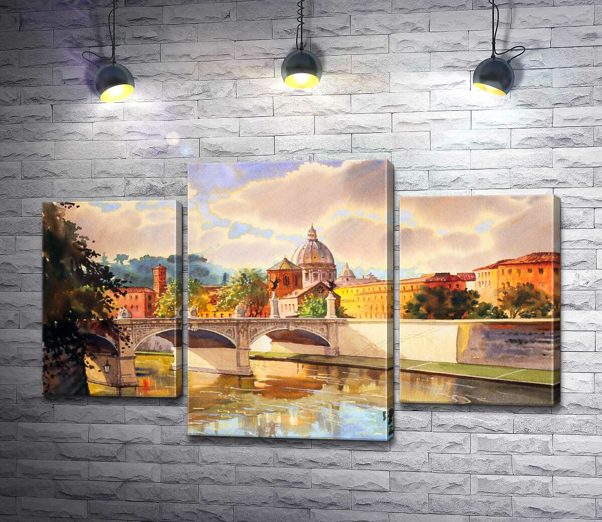 модульная картина Белоснежный мост святого Ангела (St. Angelo Bridge) над речкой Тибр (Модуль №10)