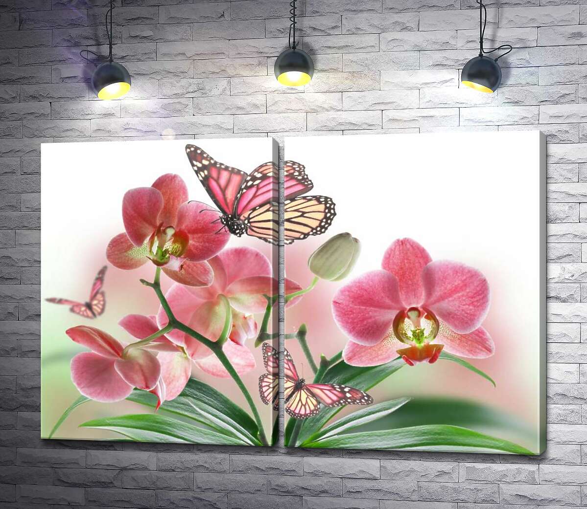 модульная картина Бабочки среди орхидей: розовая магия природы