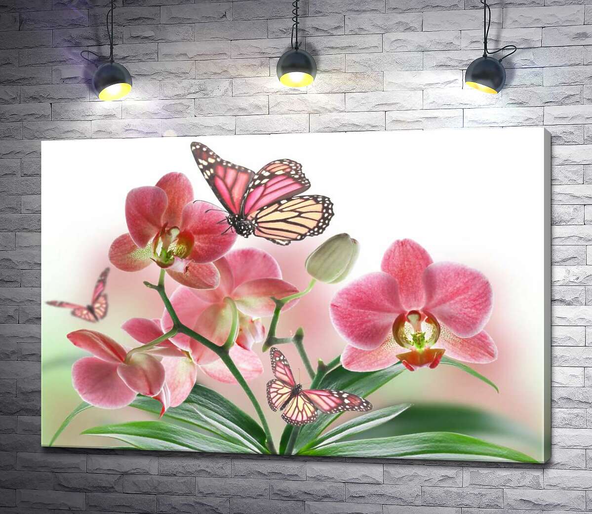 картина Бабочки среди орхидей: розовая магия природы