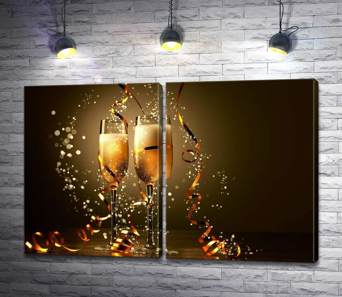 модульная картина Пенистое шампанское в лентах золотых конфетти