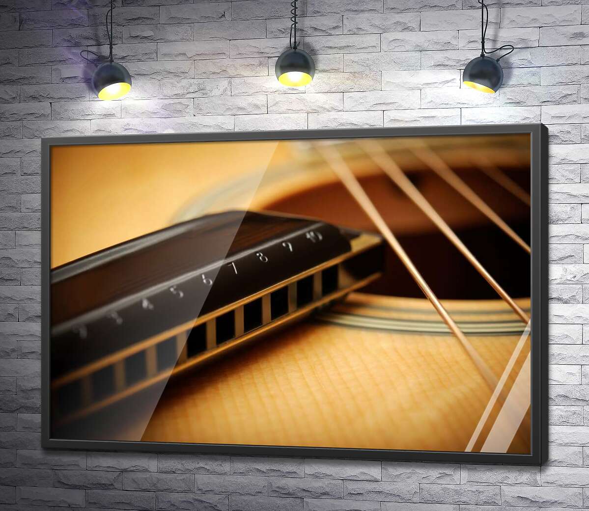 постер Изящные гитарные струны в сопровождении губной гармоники