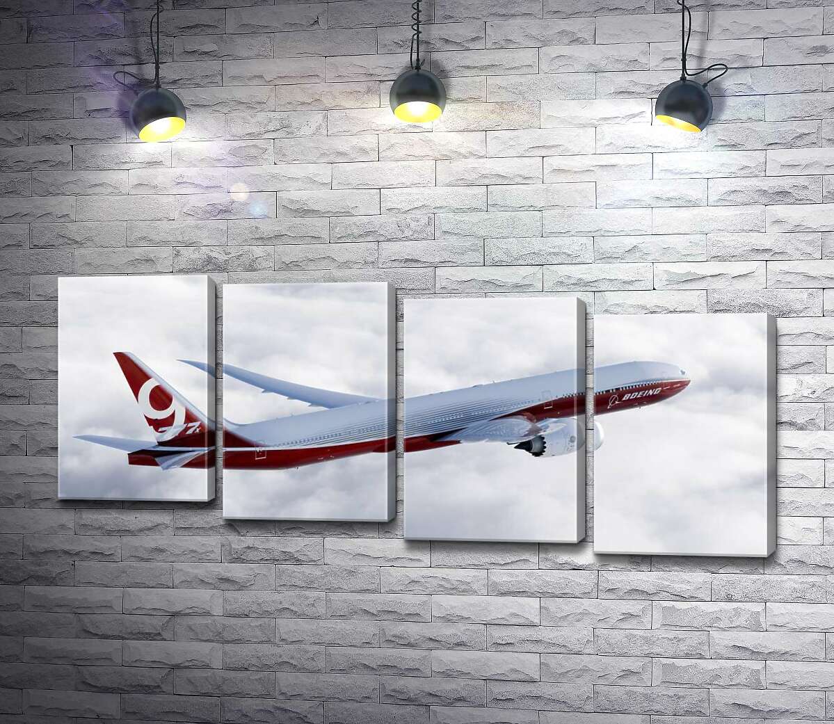 модульная картина Самолет Боинг (Boeing) уверенно разрезает облачное пространство (Модуль №19)