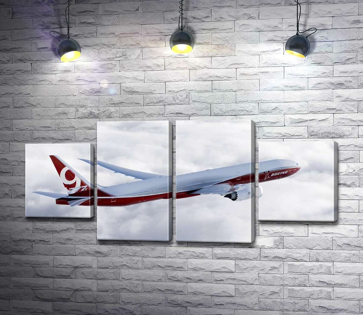 модульная картина Самолет Боинг (Boeing) уверенно разрезает облачное пространство (Модуль №20)