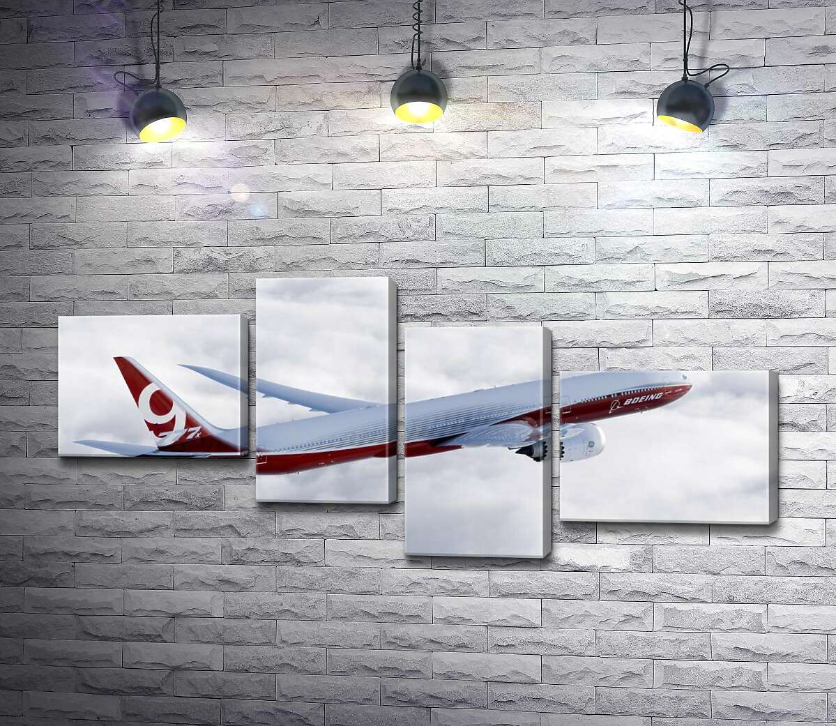 модульная картина Самолет Боинг (Boeing) уверенно разрезает облачное пространство (Модуль №21)