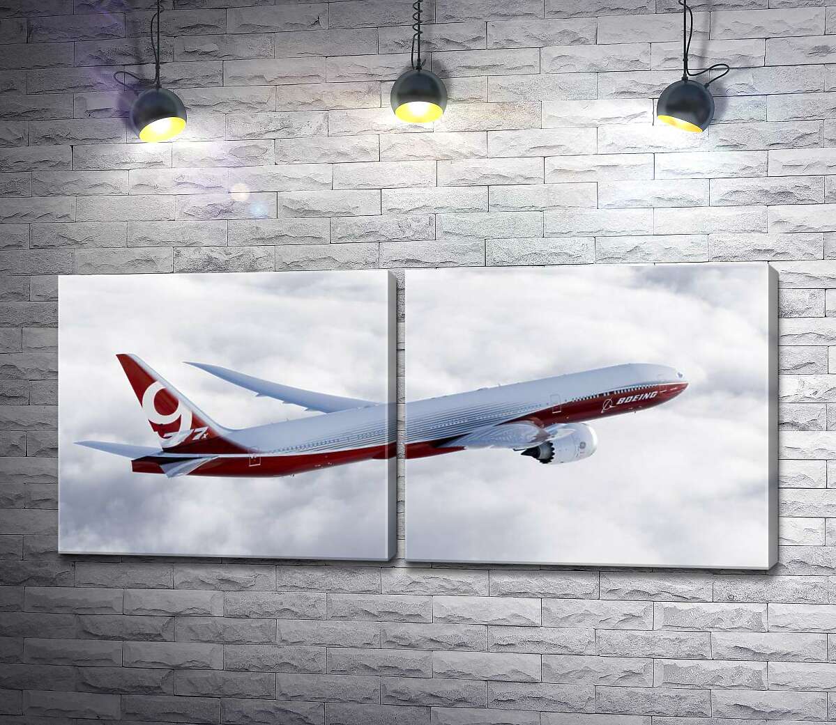 модульная картина Самолет Боинг (Boeing) уверенно разрезает облачное пространство
