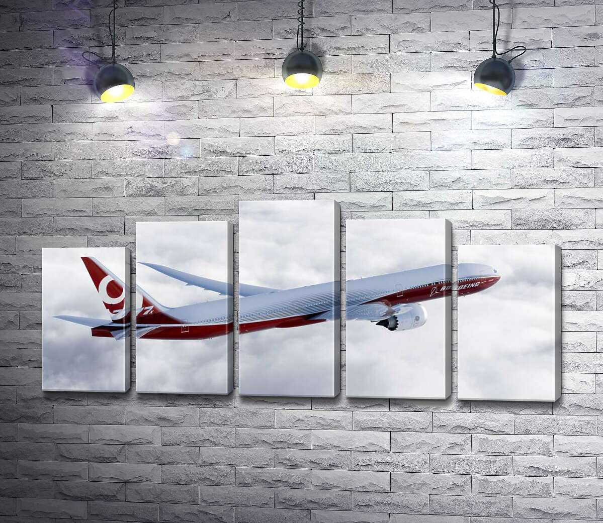 модульная картина Самолет Боинг (Boeing) уверенно разрезает облачное пространство (Модуль №29)