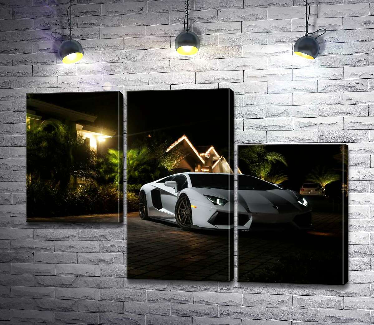 модульная картина Роскошь автомобиля Ламборгини (Lamborghini) среди тропической виллы (Модуль №13)