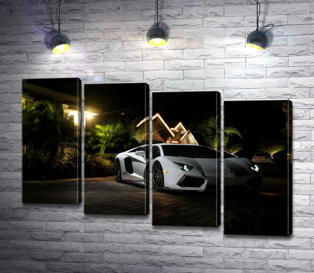 модульная картина Роскошь автомобиля Ламборгини (Lamborghini) среди тропической виллы (Модуль №19)