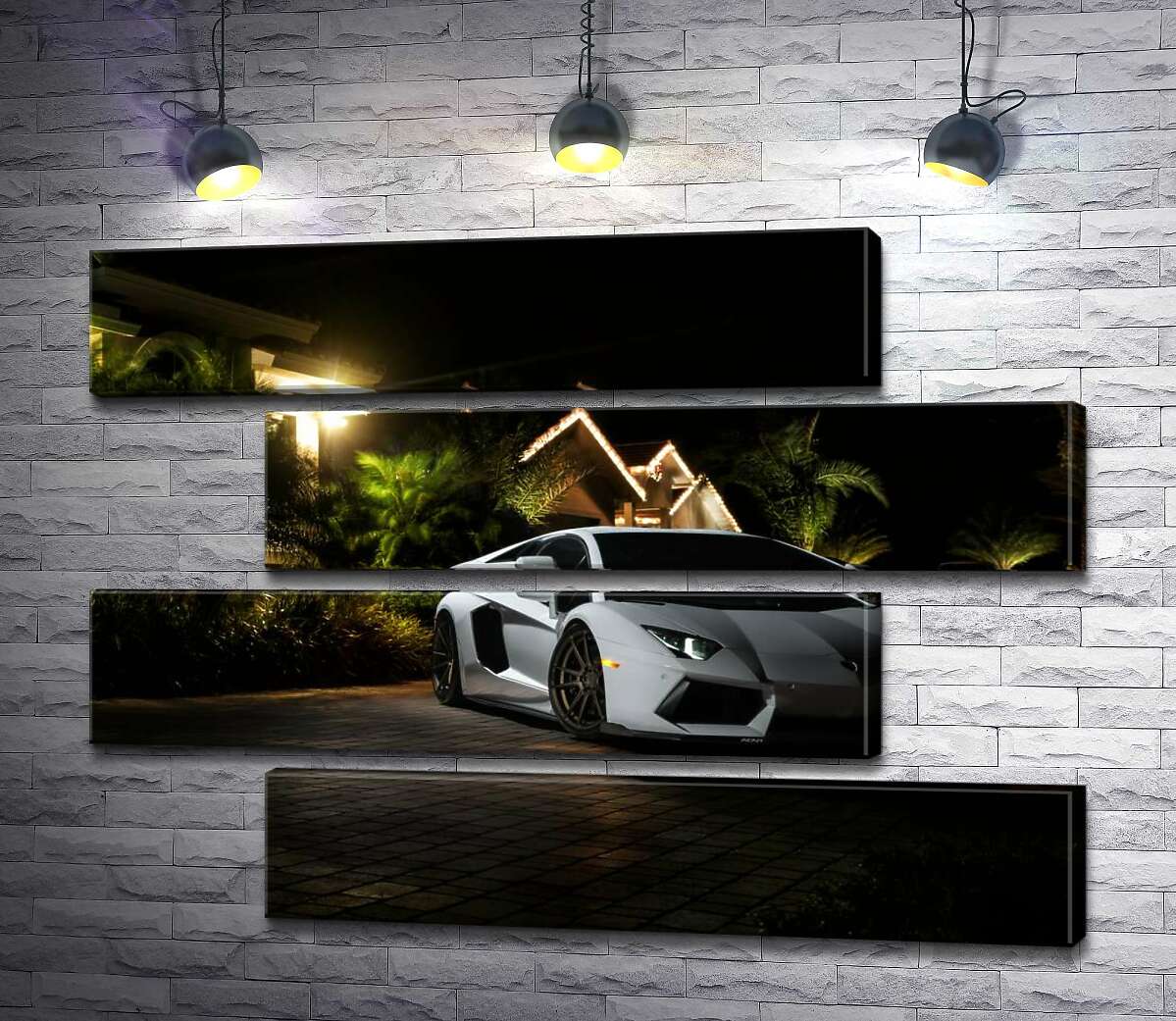 модульная картина Роскошь автомобиля Ламборгини (Lamborghini) среди тропической виллы (Модуль №23)