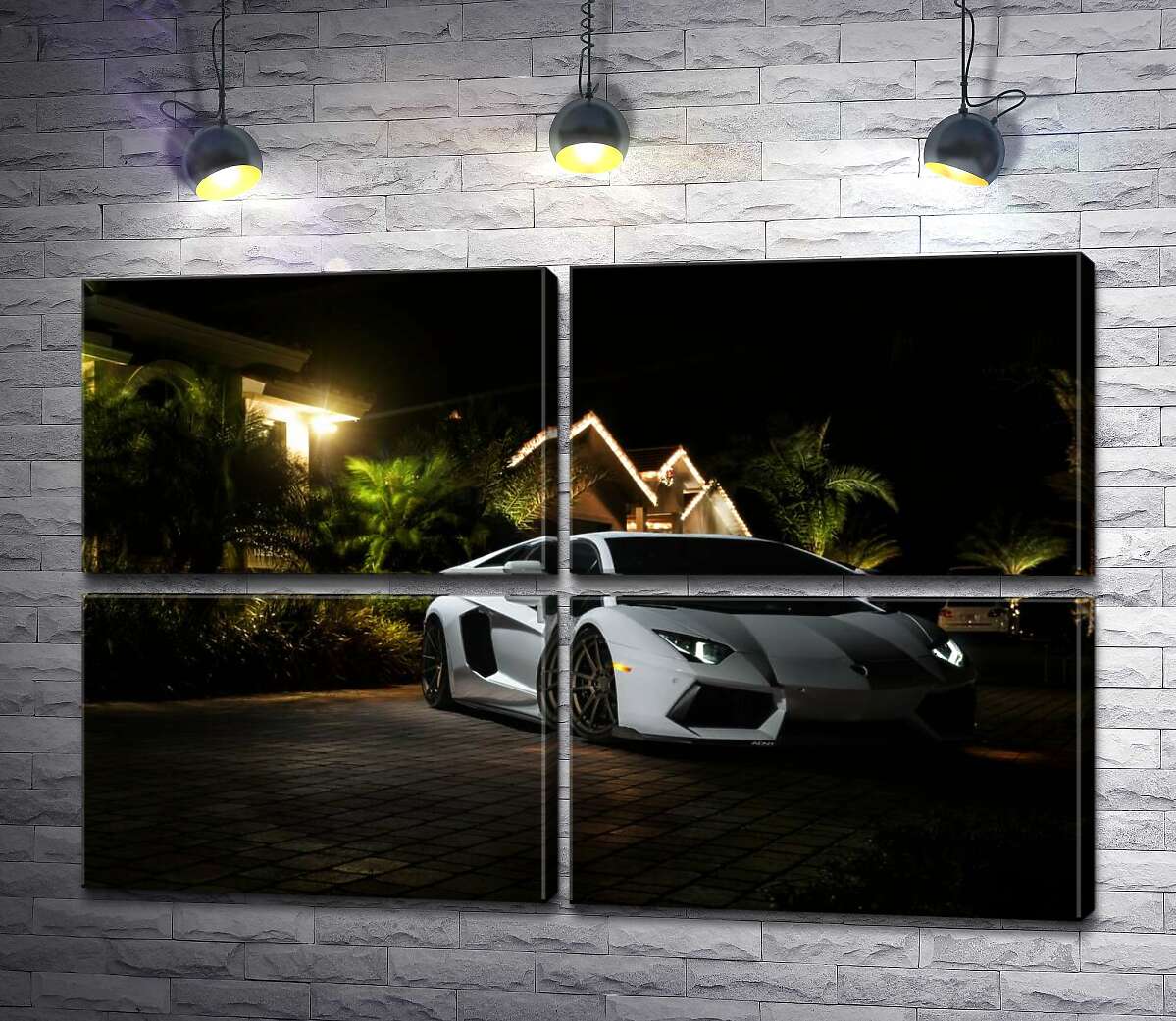 модульна картина Розкіш автомобіля Ламборгіні (Lamborghini) посеред тропічної вілли (Модуль №25)