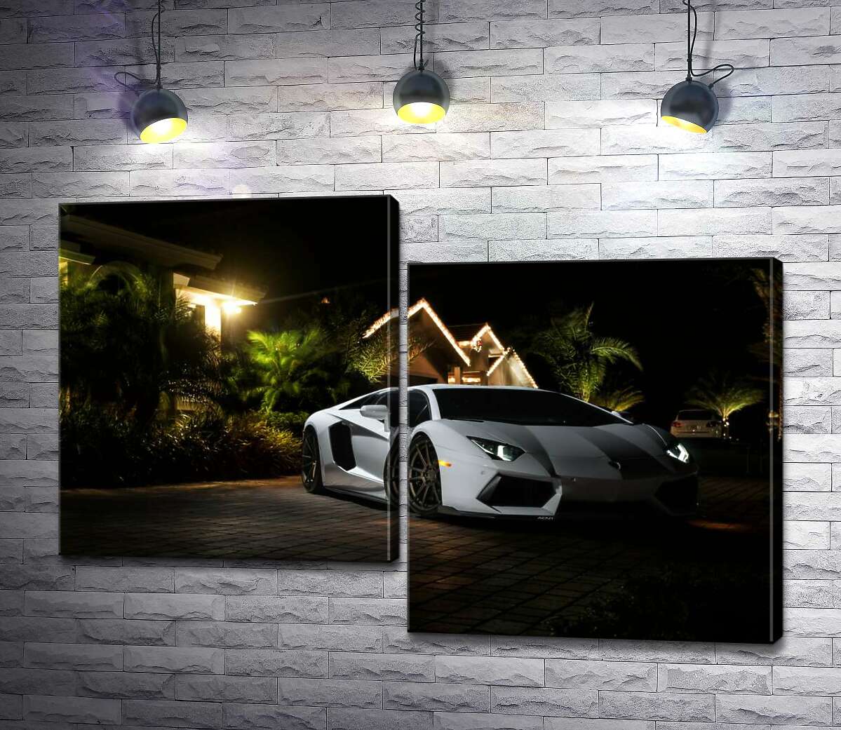 модульная картина Роскошь автомобиля Ламборгини (Lamborghini) среди тропической виллы (Модуль №9)