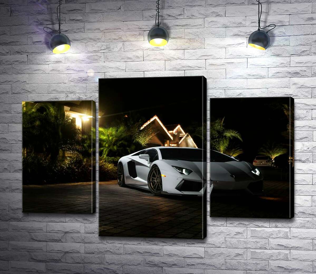 модульна картина Розкіш автомобіля Ламборгіні (Lamborghini) посеред тропічної вілли (Модуль №10)