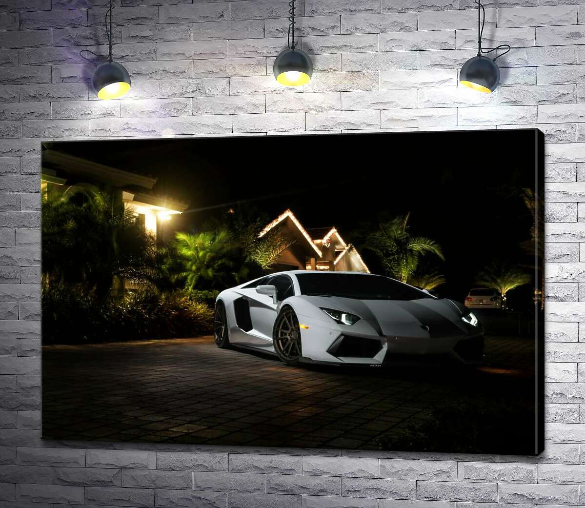 картина Роскошь автомобиля Ламборгини (Lamborghini) среди тропической виллы