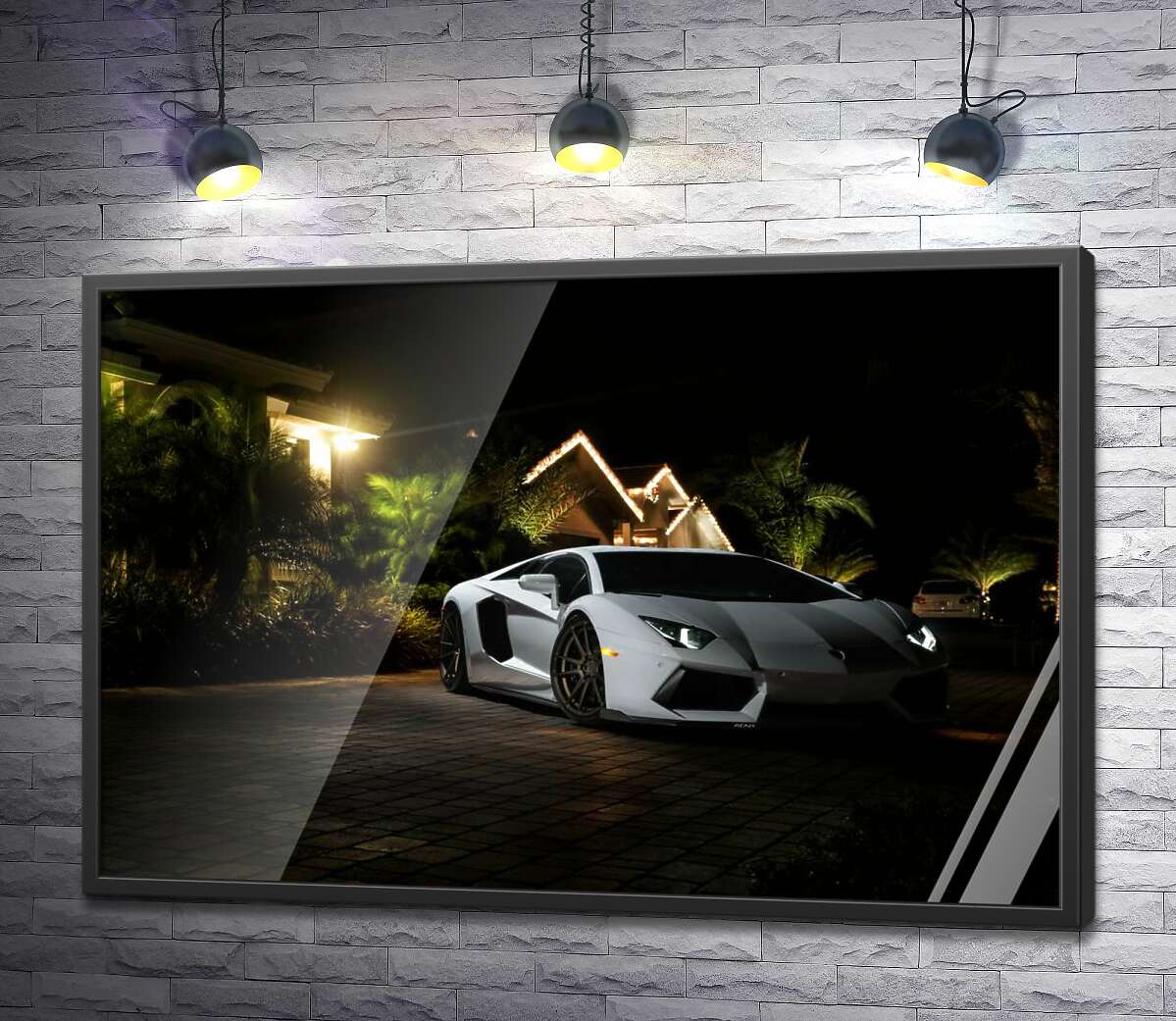 постер Роскошь автомобиля Ламборгини (Lamborghini) среди тропической виллы