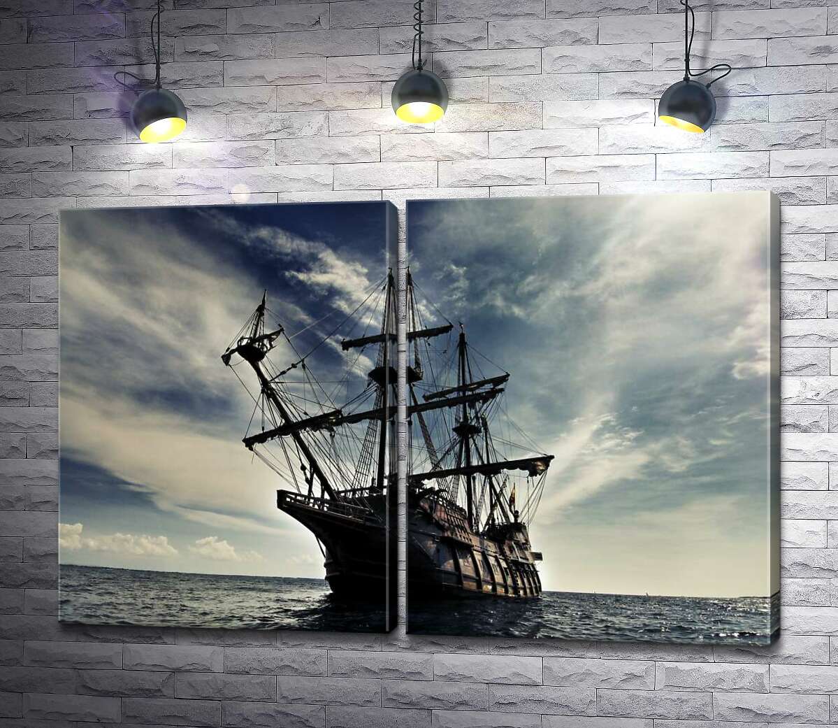 модульная картина Пиратский корабль "Черная жемчужина" в беспредельности темных волн