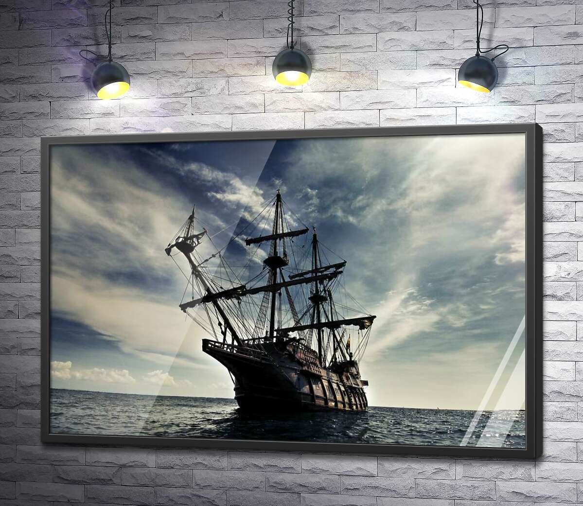 постер Пиратский корабль "Черная жемчужина" в беспредельности темных волн