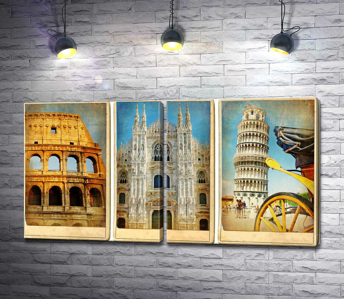 модульная картина Архитектурное трио Италии: амфитеатр, собор и башня