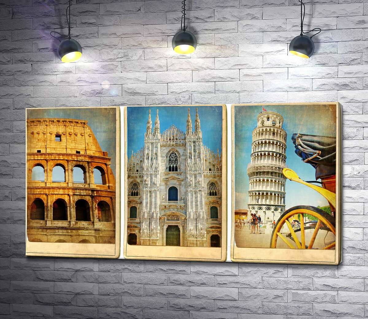 картина Архітектурне тріо Італії: амфітеатр, собор та вежа