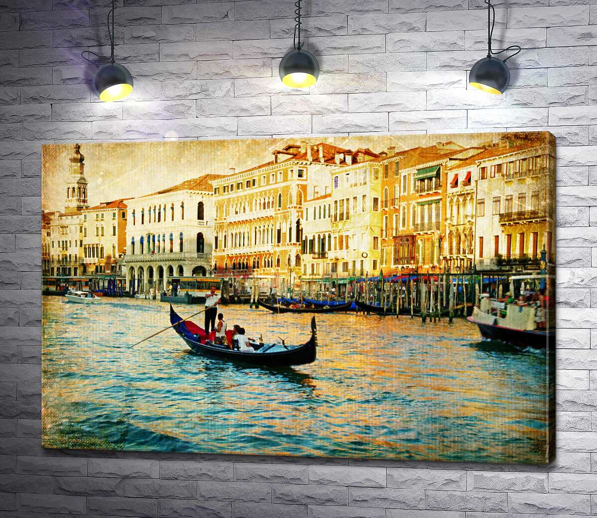 картина Туристы на гондоле осматривают пышные венецианские дома