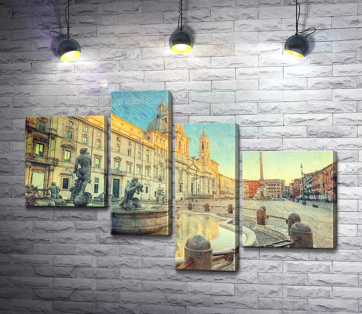 модульная картина Восход солнца у фонтана Мавра на римской площади Навона (Piazza Navona) (Модуль №21)