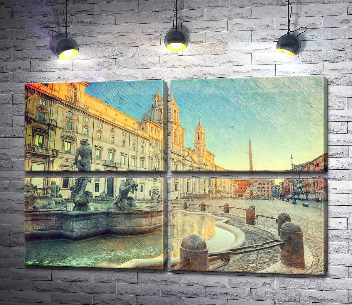 модульная картина Восход солнца у фонтана Мавра на римской площади Навона (Piazza Navona) (Модуль №25)
