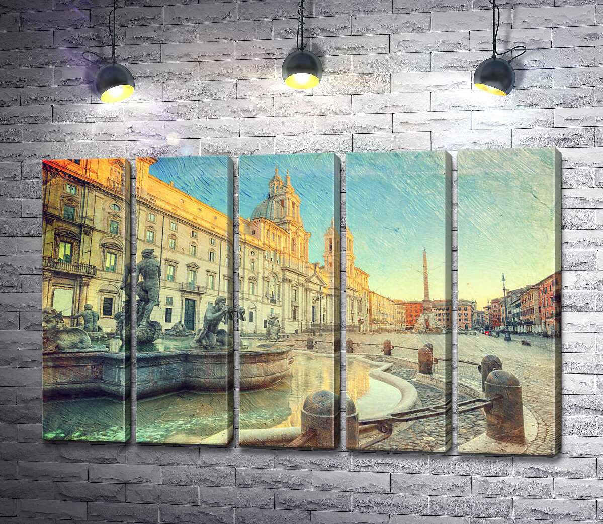 модульная картина Восход солнца у фонтана Мавра на римской площади Навона (Piazza Navona) (Модуль №26)