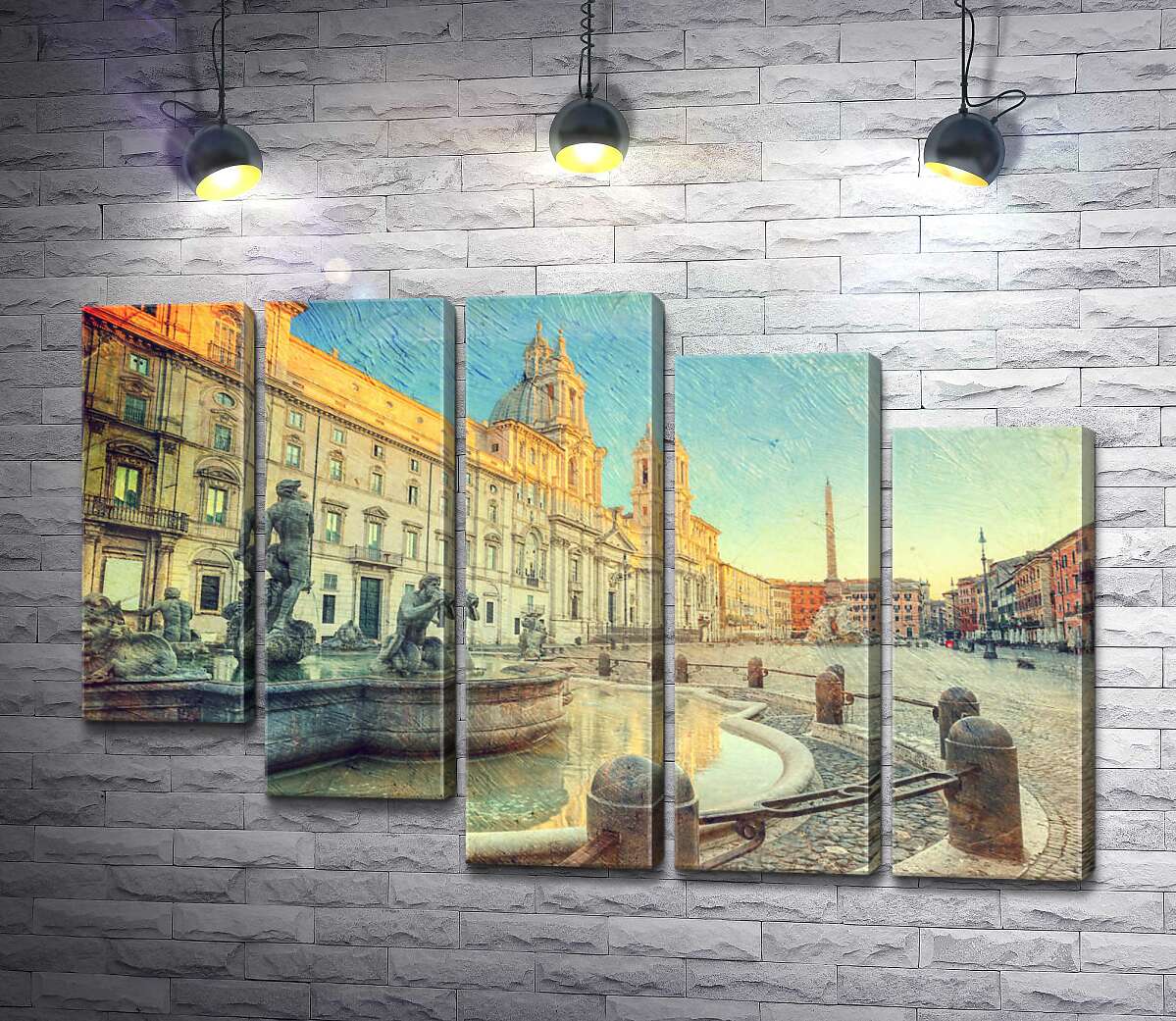 модульная картина Восход солнца у фонтана Мавра на римской площади Навона (Piazza Navona) (Модуль №28)