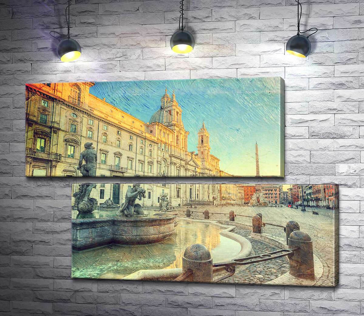 модульная картина Восход солнца у фонтана Мавра на римской площади Навона (Piazza Navona) (Модуль №8)