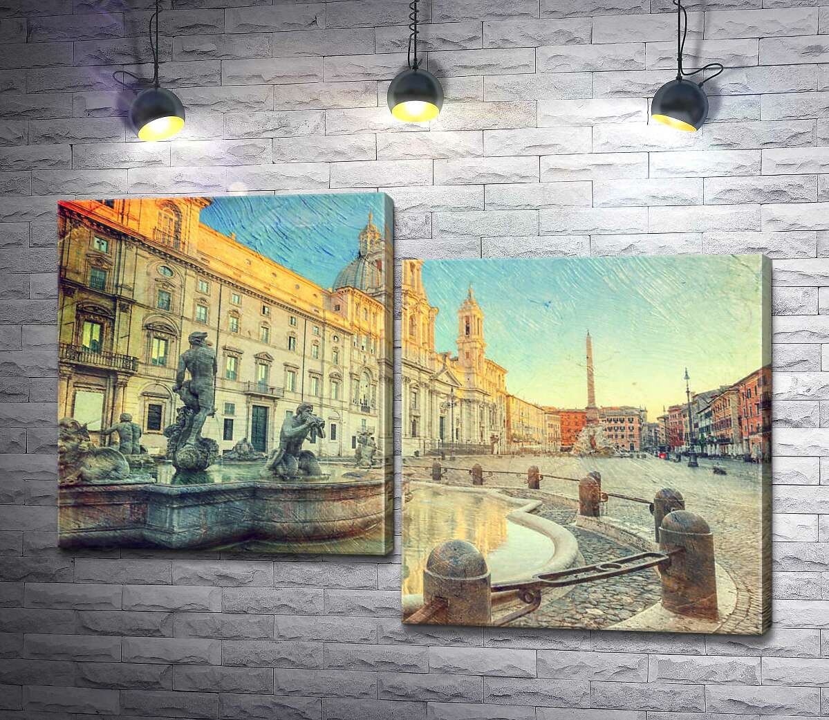 модульная картина Восход солнца у фонтана Мавра на римской площади Навона (Piazza Navona) (Модуль №9)