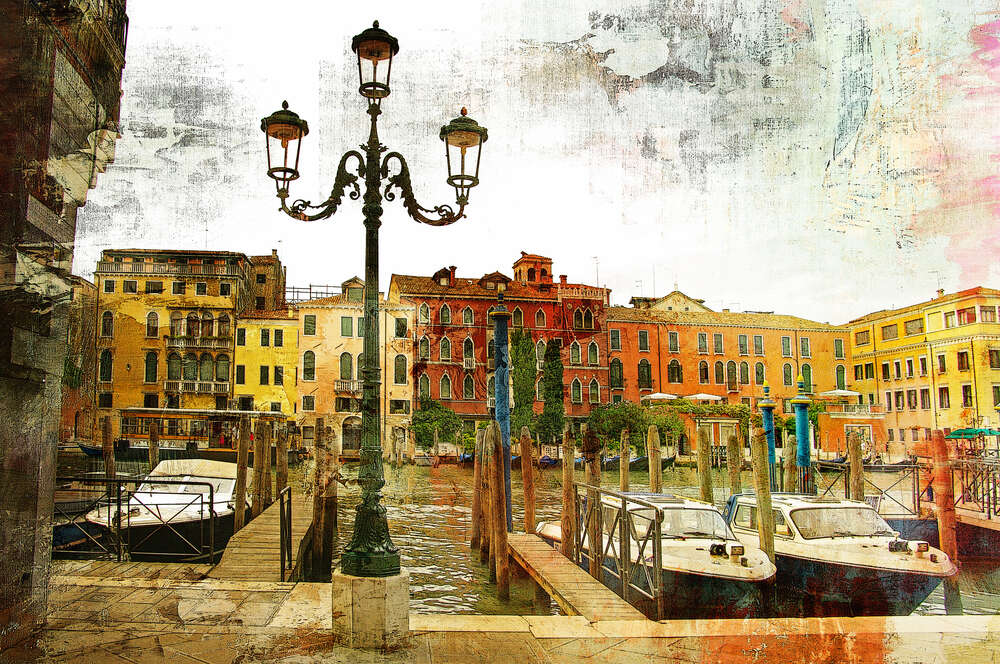 картина-постер Красочная пристань в венецианском канале