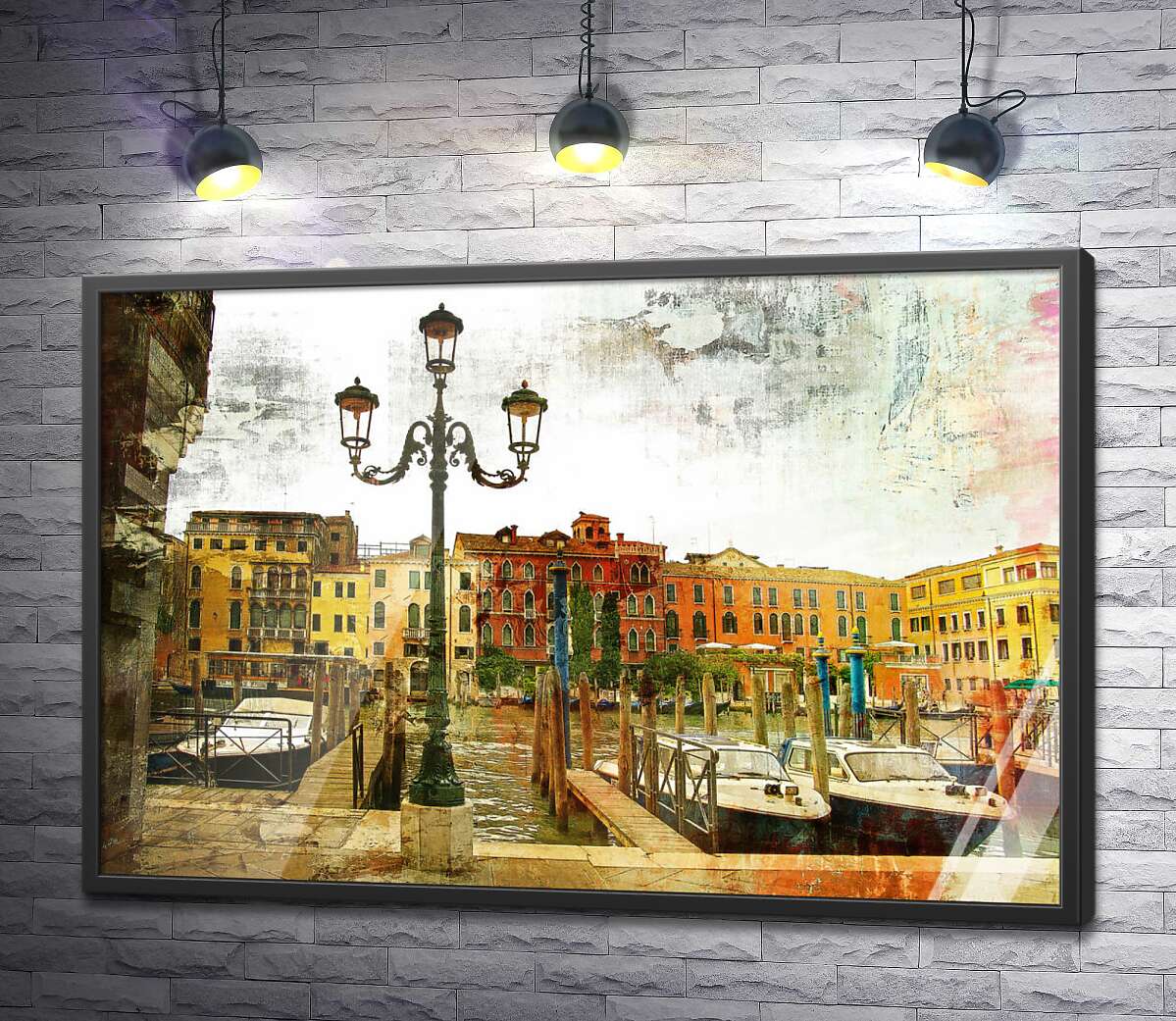 постер Красочная пристань в венецианском канале