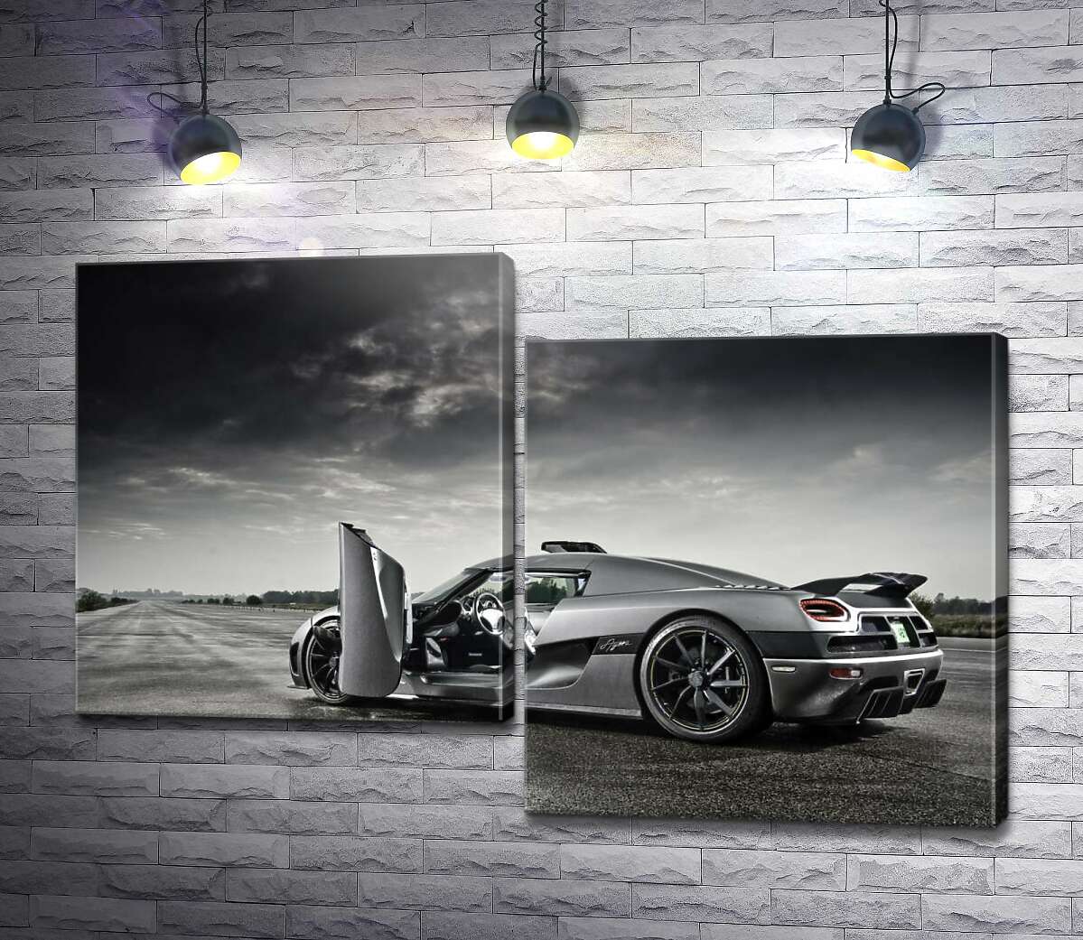 модульная картина Шведский гиперкар Koenigsegg Agera под переливами грозовых облаков (Модуль №9)