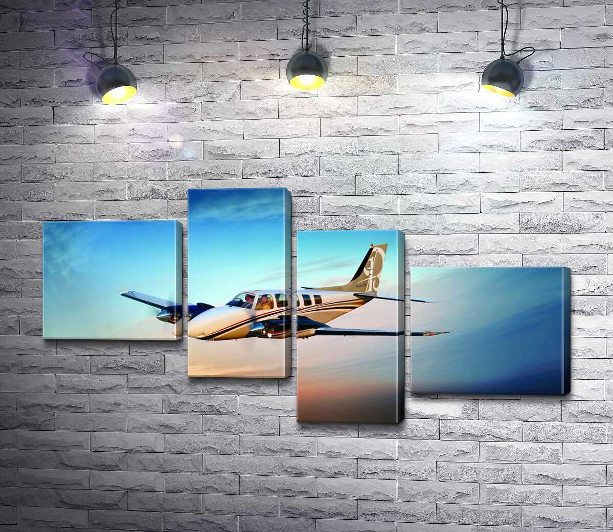 модульная картина Американский самолет Beechcraft Bonanza среди горящего запада (Модуль №21)