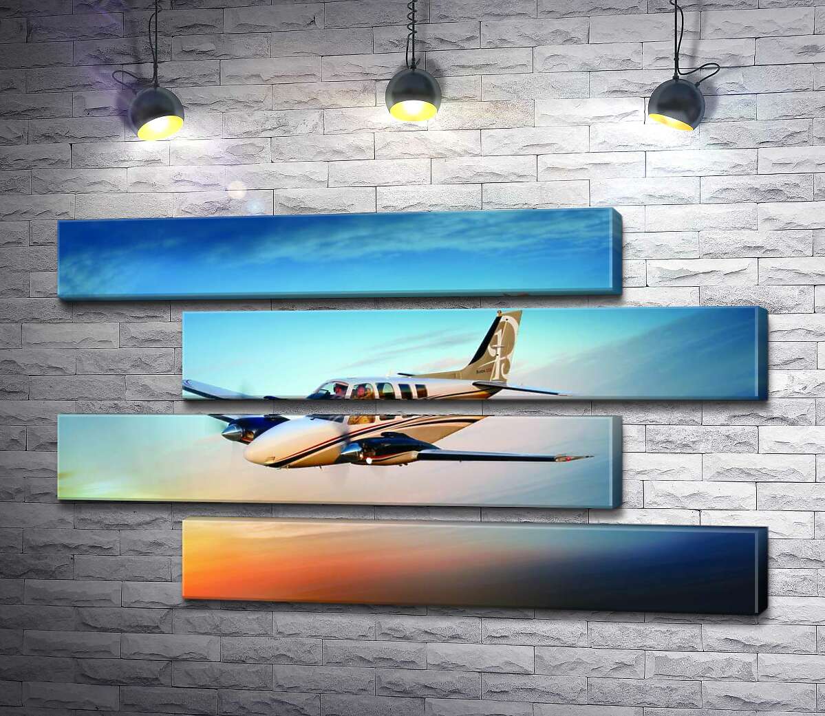 модульная картина Американский самолет Beechcraft Bonanza среди горящего запада (Модуль №23)