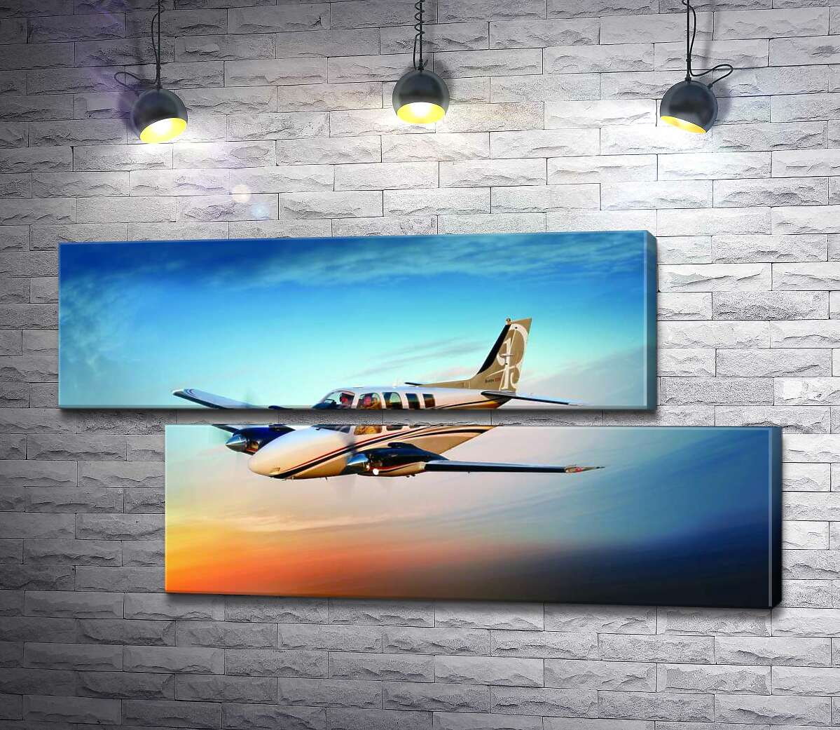 модульная картина Американский самолет Beechcraft Bonanza среди горящего запада (Модуль №8)