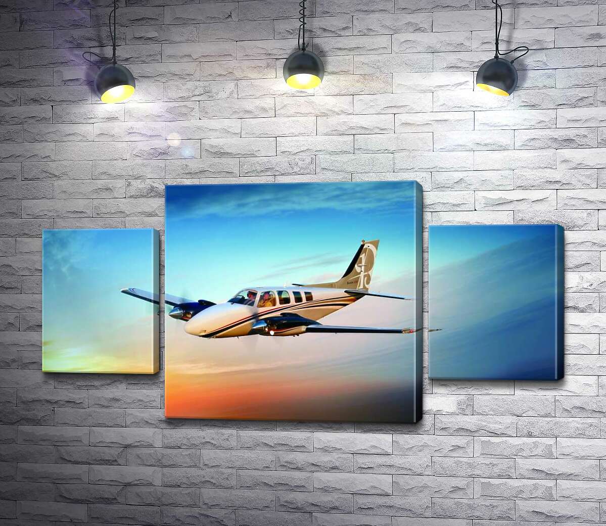 модульная картина Американский самолет Beechcraft Bonanza среди горящего запада (Модуль №5)