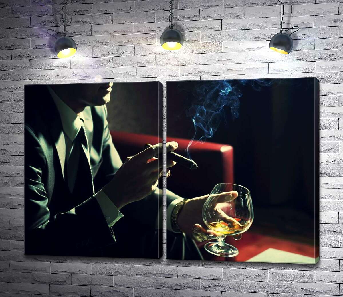модульная картина Сигара и алкоголь: вечерний отдых мужчины