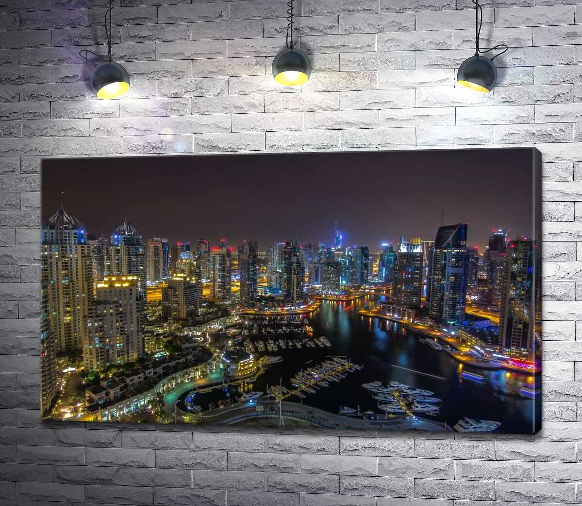 картина Залив Марина в огнях ночного Дубая