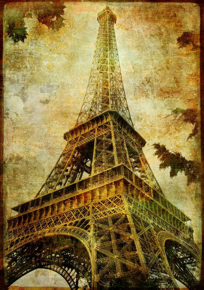 картина-постер Эйфелева башня величаво поднимается вверх