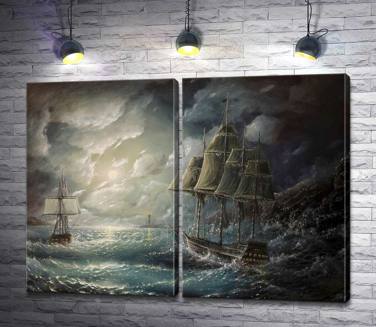 модульная картина Корабли во власти ночного шторма