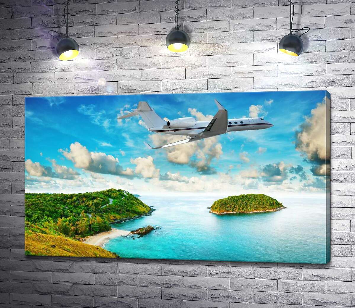 картина Пассажирский самолет везет туристов из тропического острова Пхукет в Таиланде