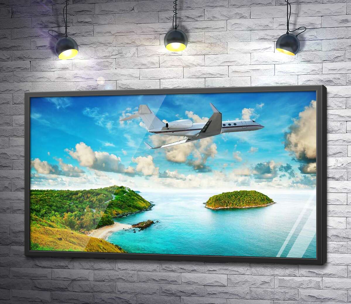 постер Пассажирский самолет везет туристов из тропического острова Пхукет в Таиланде