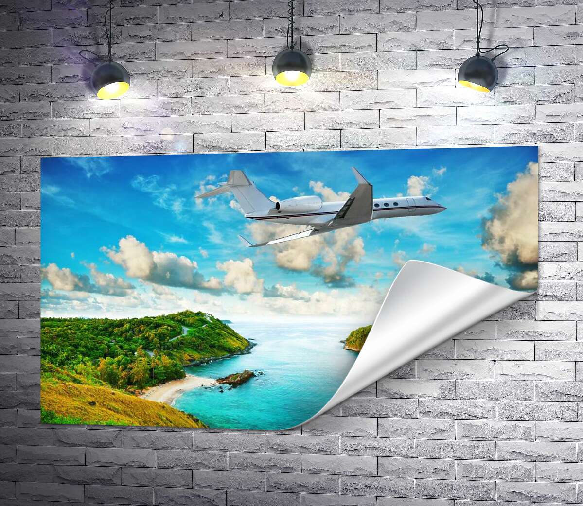 печать Пассажирский самолет везет туристов из тропического острова Пхукет в Таиланде