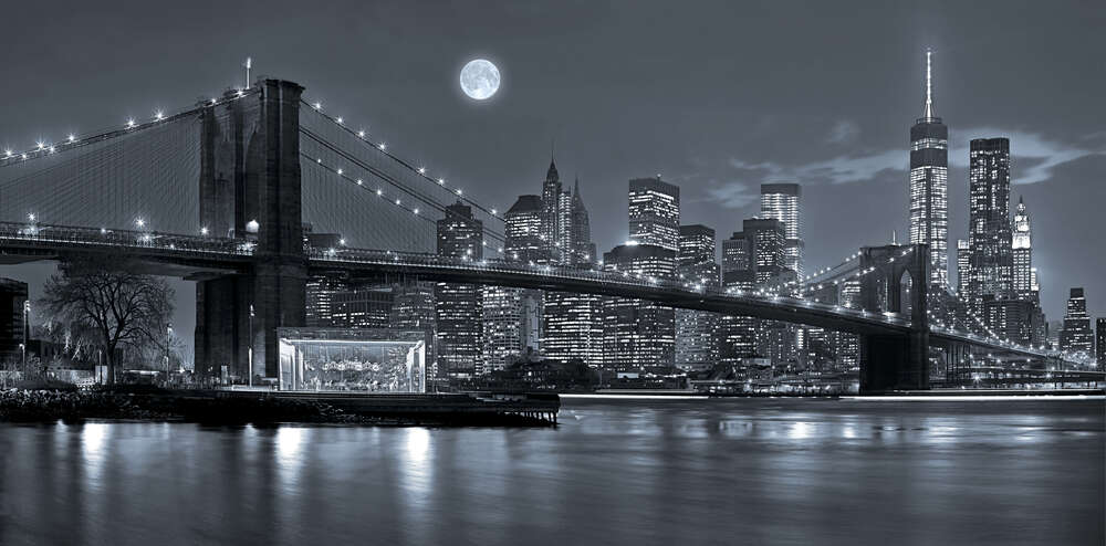 картина-постер Тусклый вечер у Бруклинского моста (Brooklyn Bridge)